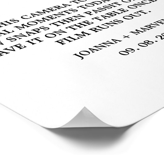 Modern minimalistisch huwelijks wegwerp camerateke poster (Hoek)