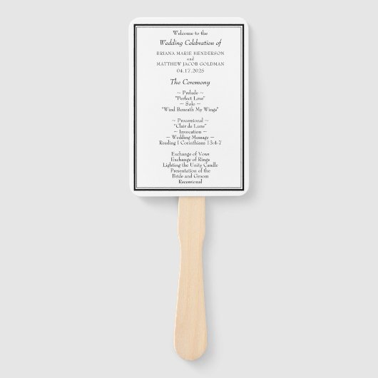 Modern Minimalistisch Huwelijksprogramma Zwart en Handwaaier (Voorkant)