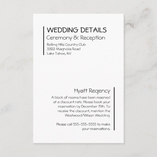 Modern minimalistisch informatiekaartje (Achterkant)