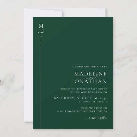 Modern minimalistisch Initiaal Green Photo Wedding Kaart (Voorkant)