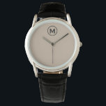 Modern minimalistisch Initiaal Horloge<br><div class="desc">Modern minimalistisch monogram zwart beige monogram Emblem Classic Block Typografie Monogram</div>