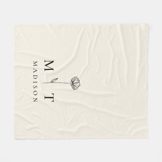 Modern Minimalistisch Initiaal Monogram Fleece Deken (Voorkant (Horizontaal))
