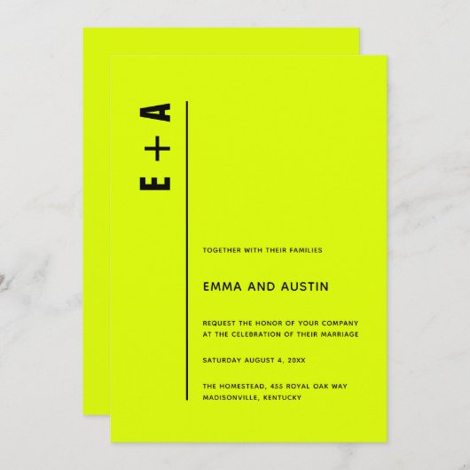 Modern minimalistisch Initialen huwelijk met Chart Kaart (Voorkant / Achterkant)