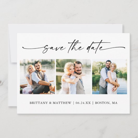Modern minimalistisch inkpenscript 3 Foto Save The Date (Voorkant)