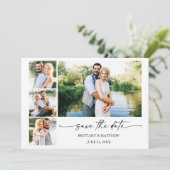 Modern minimalistisch inkt Pen script 4 Foto's Save The Date (Staand voorkant)