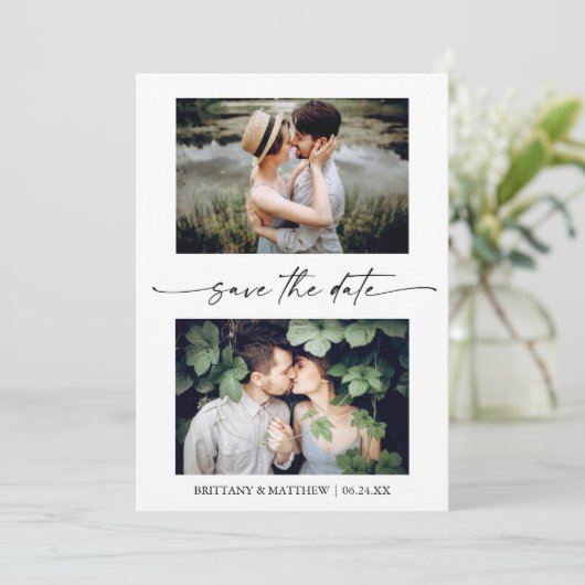 Modern minimalistisch inktscherm 2 Foto Save The Date (Staand voorkant)