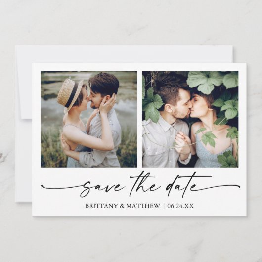 Modern minimalistisch inktscript 2 Foto Save The Date (Voorkant)