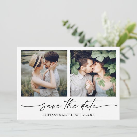 Modern minimalistisch inktscript 2 Foto Save The Date (Staand voorkant)