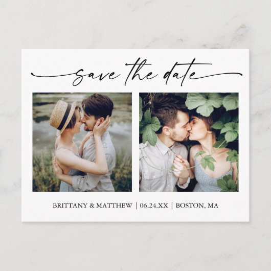 Modern minimalistisch inktscript 2 Foto slaat de d Briefkaart (Voorkant)