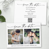 Modern minimalistisch inktscript 2 foto's QR-code Save The Date