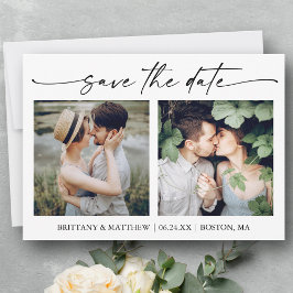 Modern minimalistisch inktscript 2-foto's save the date