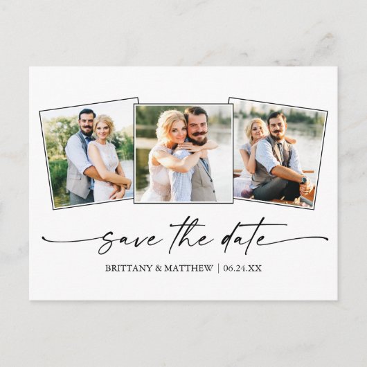 Modern minimalistisch inktscript 3 Foto slaat de d Briefkaart (Voorkant)