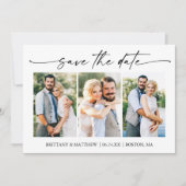 Modern minimalistisch inktscript 3-foto's save the date (Voorkant)