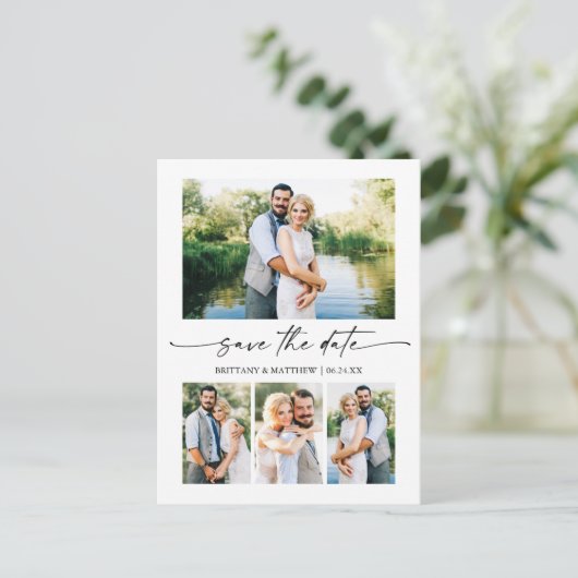 Modern minimalistisch inktscript 4 Foto slaat de d Briefkaart (Staand voorkant)