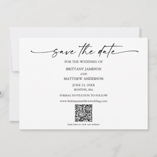 Modern minimalistisch inktscript 5 foto QR code Save The Date (Achterkant)