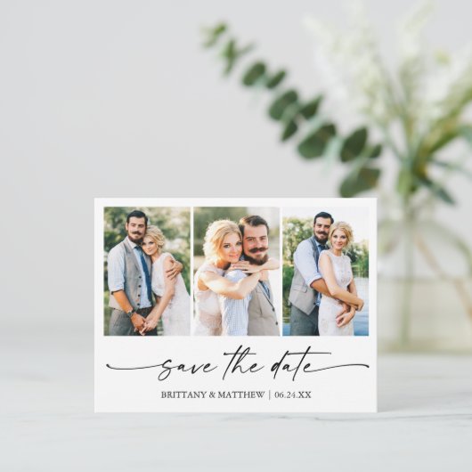 Modern minimalistisch inktscript slaat de foto van briefkaart (Staand voorkant)