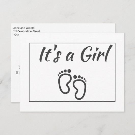 Modern minimalistisch is een meisje aankondiging B Briefkaart (Voorkant / Achterkant)