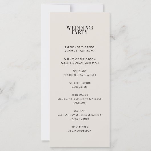 Modern minimalistisch ivoor chique huwelijksprogra (Achterkant)