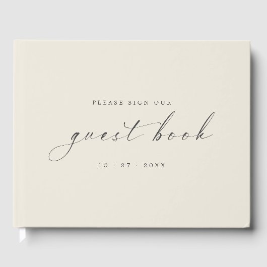 Modern Minimalistisch Ivoor Gastboek voor Bruiloft Gastenboek (Voorkant)
