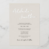 Modern minimalistisch ivoor Weddenschap Zilver Let Folie Uitnodiging (Voorkant)