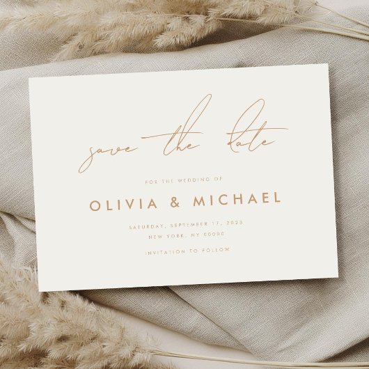 Modern minimalistisch ivoren tan Wedding Save the Date