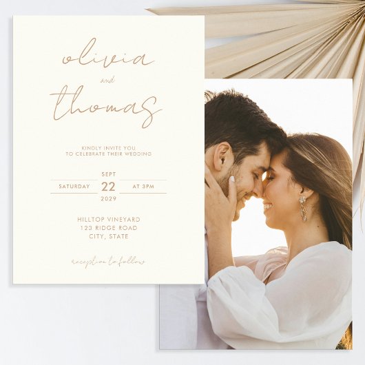 Modern minimalistisch Ivory Tan Wedding Kaart