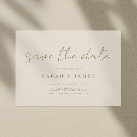 Modern minimalistisch Ivory Tan Wedding Save The Date