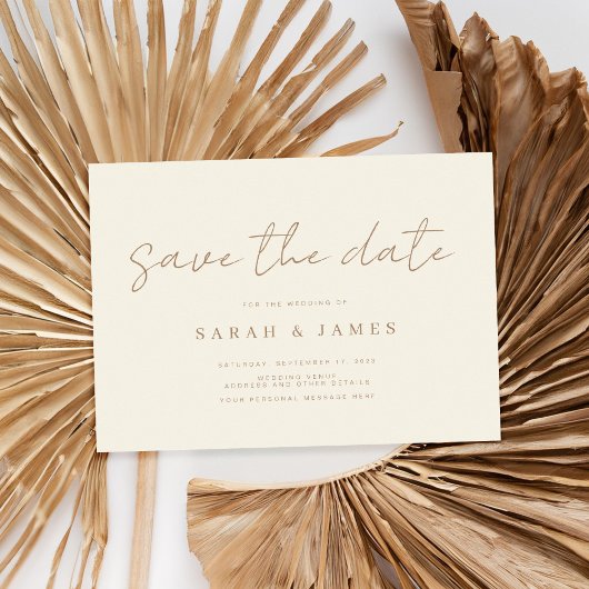Modern minimalistisch Ivory Tan Wedding Save The Date
