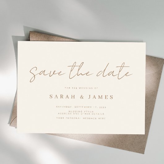Modern minimalistisch Ivory Tan Wedding Save The Date