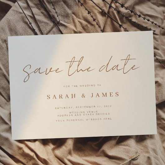 Modern minimalistisch Ivory Tan Wedding Save The Date