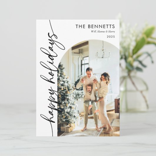 Modern minimalistisch jaar in Review boogfoto Feestdagenkaart (Staand voorkant)