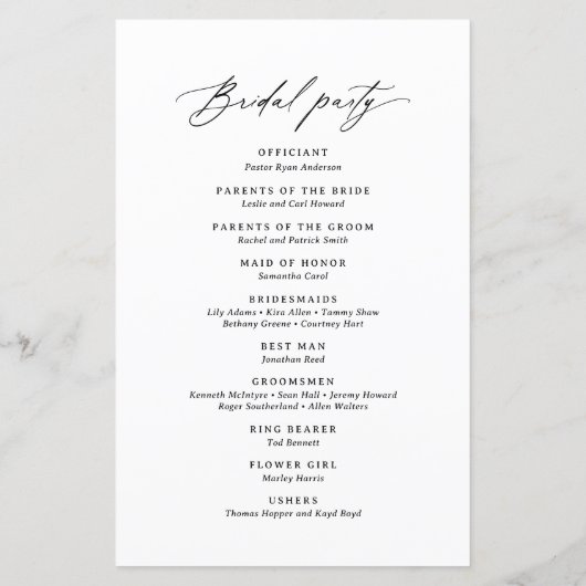 Modern minimalistisch kalligrafie bruiloft program (Achterkant)