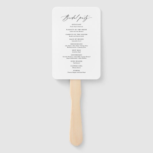 Modern minimalistisch kalligrafie bruiloft program handwaaier (Achterkant)