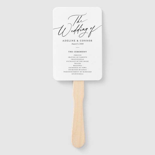 Modern minimalistisch kalligrafie bruiloft program handwaaier (Voorkant)