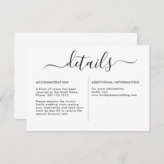 Modern minimalistisch kalligrafisch informatiekaartje (Voorkant / Achterkant)