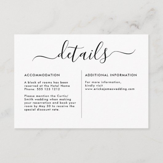 Modern minimalistisch kalligrafisch informatiekaartje (Voorkant)