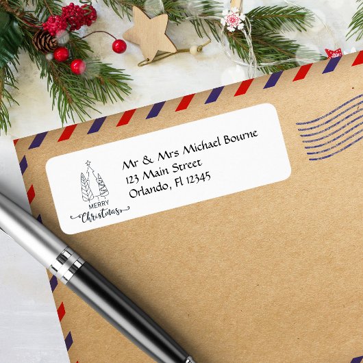 Modern, minimalistisch kerstboom vakantie adres etiket