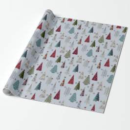 Modern minimalistisch kerstboompatroon Blauw rood Cadeaupapier