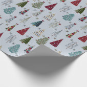 Modern minimalistisch kerstboompatroon Blauw rood Cadeaupapier (Hoek)