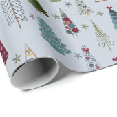 Modern minimalistisch kerstboompatroon Blauw rood Cadeaupapier (Rol Hoek)