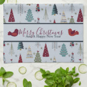 Modern minimalistisch kerstboompatroon Blauw rood Theedoek (Gevouwen)