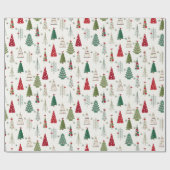 Modern minimalistisch kerstboompatroon rood groen cadeaupapier (Vlak)