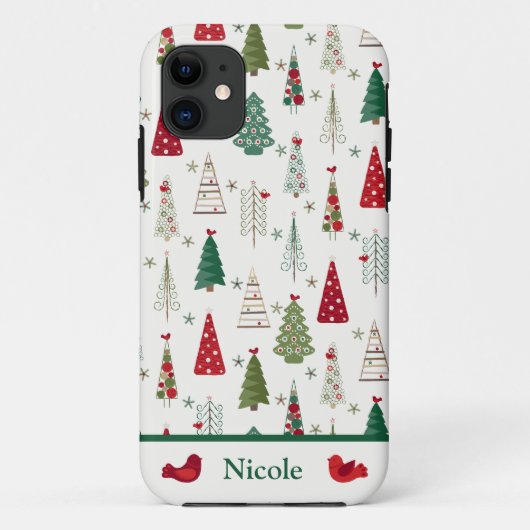 Modern minimalistisch kerstboompatroon rood groen Case-Mate iPhone case (Achterkant)