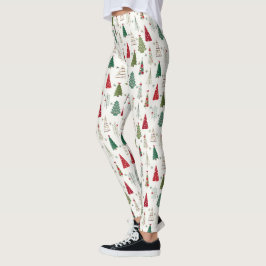 Modern minimalistisch kerstboompatroon rood groen leggings