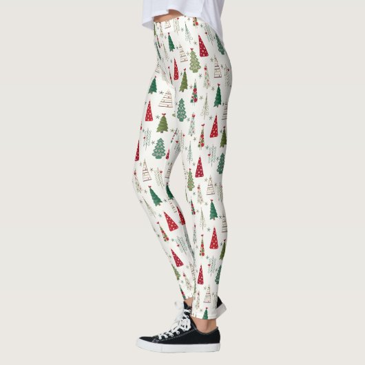 Modern minimalistisch kerstboompatroon rood groen leggings (Links)