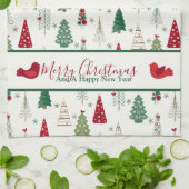 Modern minimalistisch kerstboompatroon rood groen theedoek (Gevouwen)