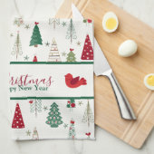 Modern minimalistisch kerstboompatroon rood groen theedoek (Quarter Fold)