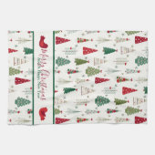 Modern minimalistisch kerstboompatroon rood groen theedoek (Horizontaal)