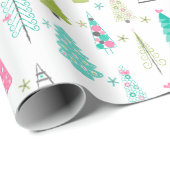 Modern minimalistisch kerstboompatroon Roze Blauwg Cadeaupapier (Rol Hoek)