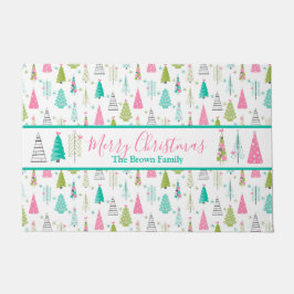 Modern minimalistisch kerstboompatroon Roze Blauwg Deurmat